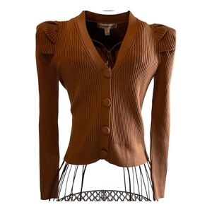 Women’s Size Small/Petite Brown Ribbed Button-Up Cardigan- NWT